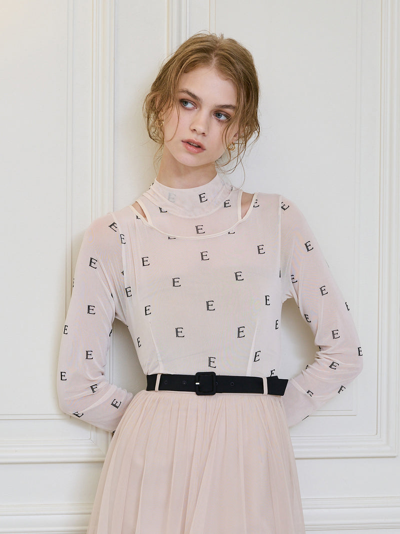 モノグラムカットアウトチュールトップス